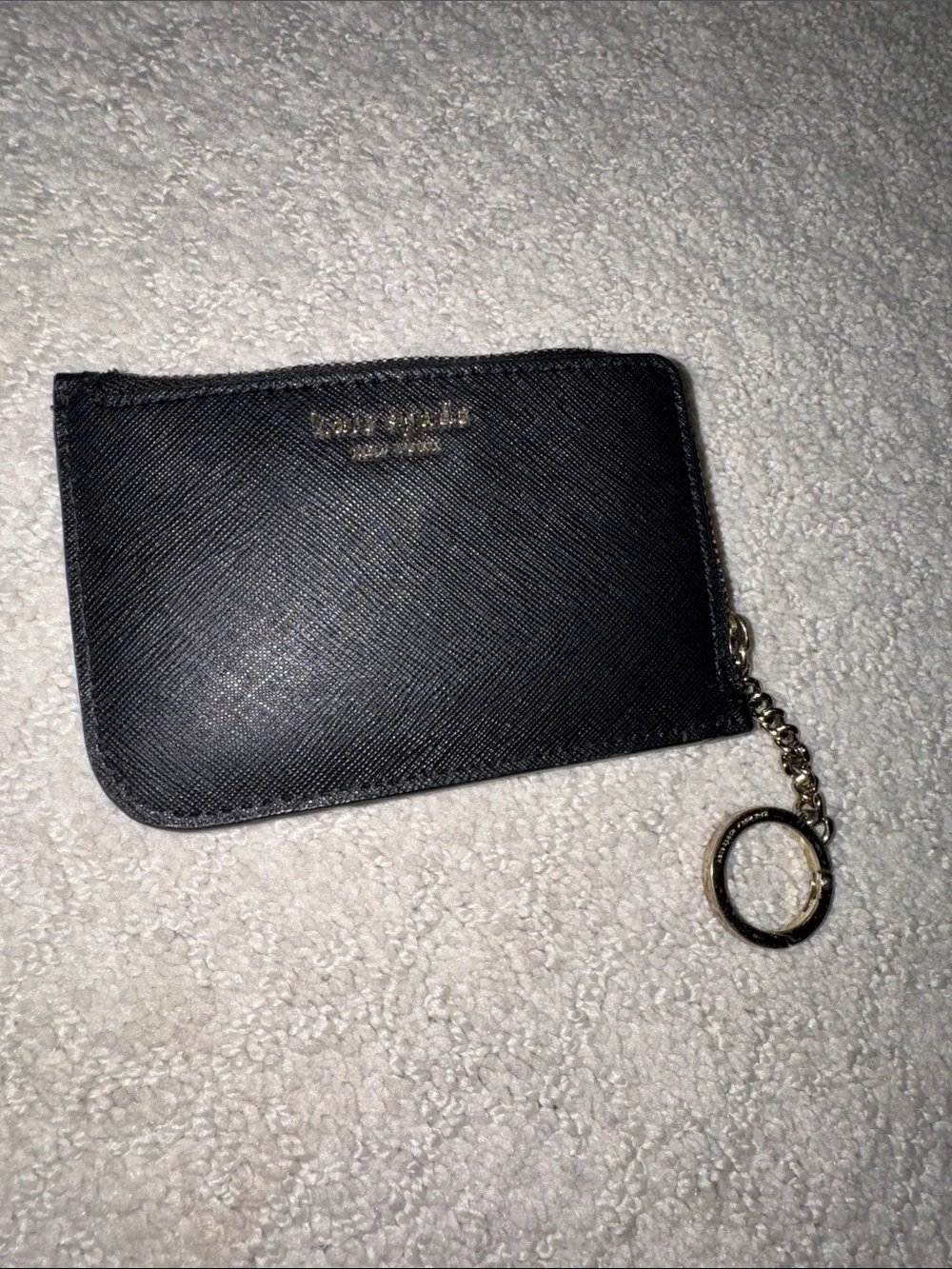 kate spade Black Saffiano Leather Zip Key & Card Holder with Chain